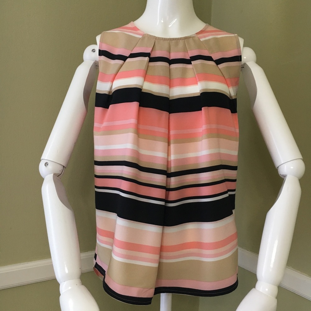 Tommy Hilfiger Pleated Striped Sleeveless Tank